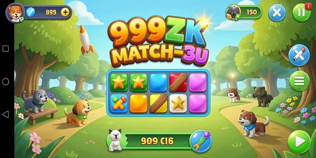 Tampilan menarik dari game Match-3 999ZK saat bermain.