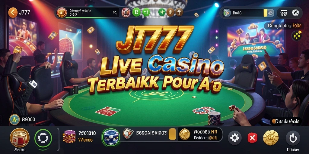 Screenshot JT777 menampilkan dealer langsung dan tabel permainan Live Casino.