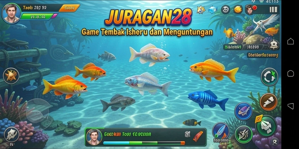Tangkapan layar gameplay seru JURAGAN28 menembak ikan.
