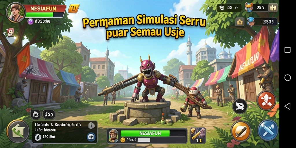 Screenshot gameplay NESIAFUN menunjukkan dunia simulasi yang kaya dan interaktif.