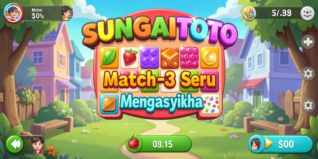 Tangkapan layar SUNGAITOTO menunjukkan gameplay Match-3 yang seru dan penuh tantangan.