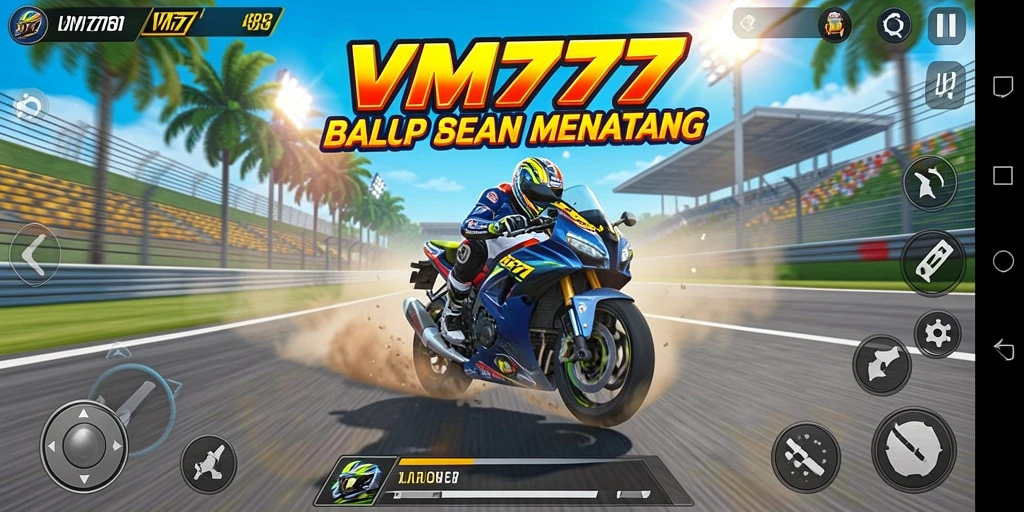 Tampilan balapan seru dalam gameplay VM777.